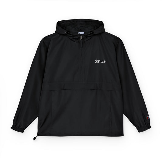 "Black" Embroidered Champion Brand Unisex Packable Anorak Jacket