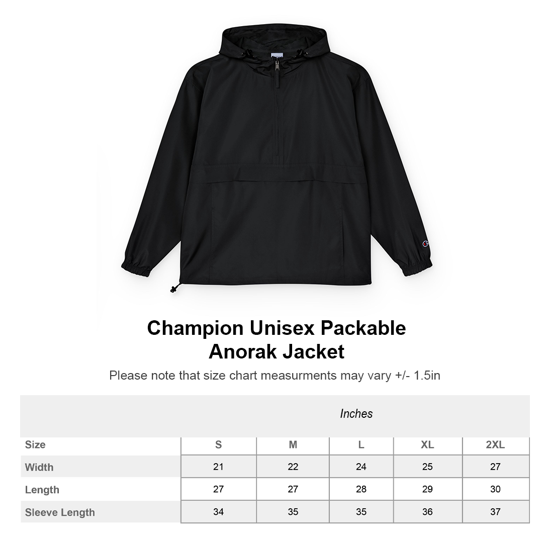 "Black" Embroidered Champion Brand Unisex Packable Anorak Jacket