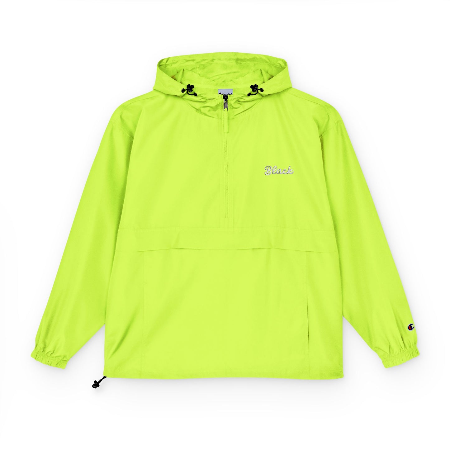 "Black" Embroidered Champion Brand Unisex Packable Anorak Jacket
