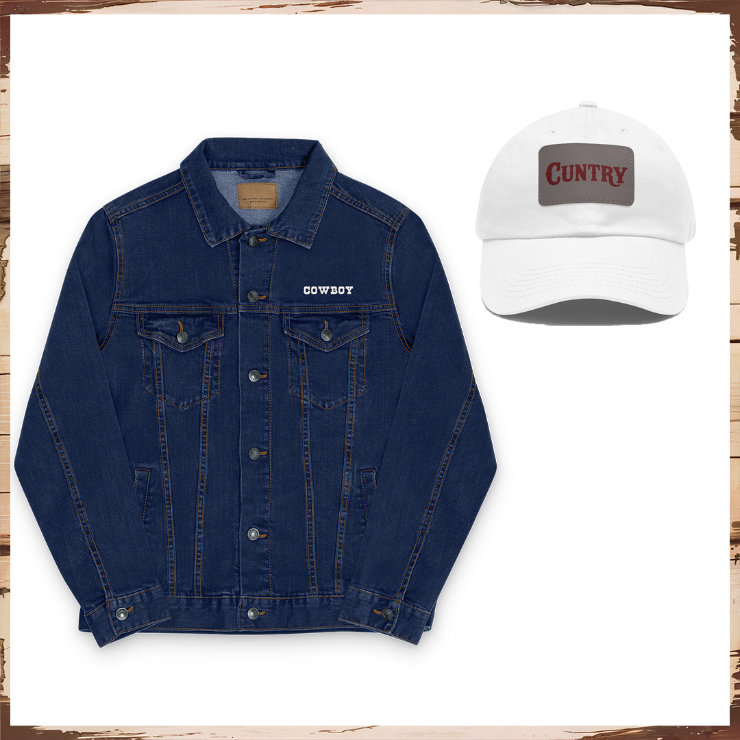 Cuntry Cowboy Bundle - Embroidered Denim Jacket + Cuntry Dad Hat