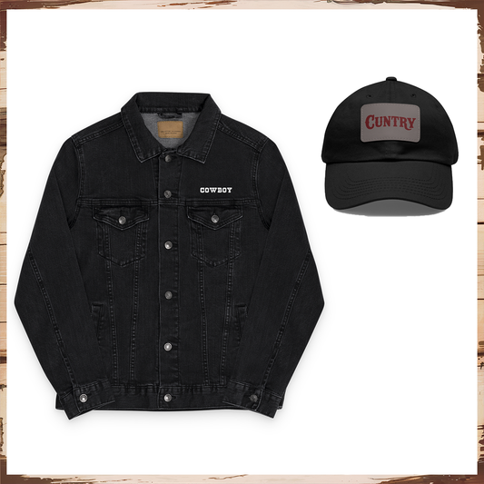 Cuntry Cowboy Bundle - Embroidered Denim Jacket + Cuntry Dad Hat
