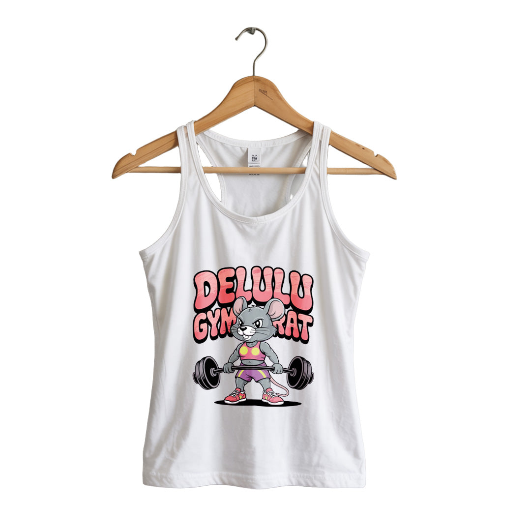 Delulu Gym Rat - Women's Athletic Racerback - White 