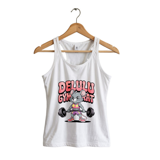 Delulu Gym Rat - Women's Athletic Racerback - White 