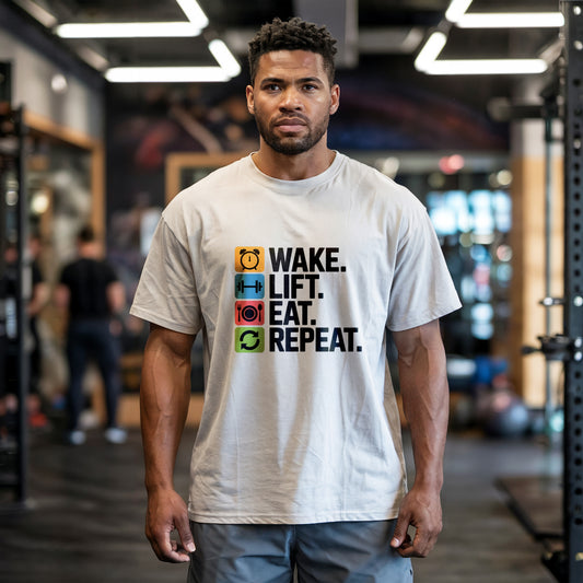 "Wake. Lift. Eat. Repeat." Men's Performance T-Shirt